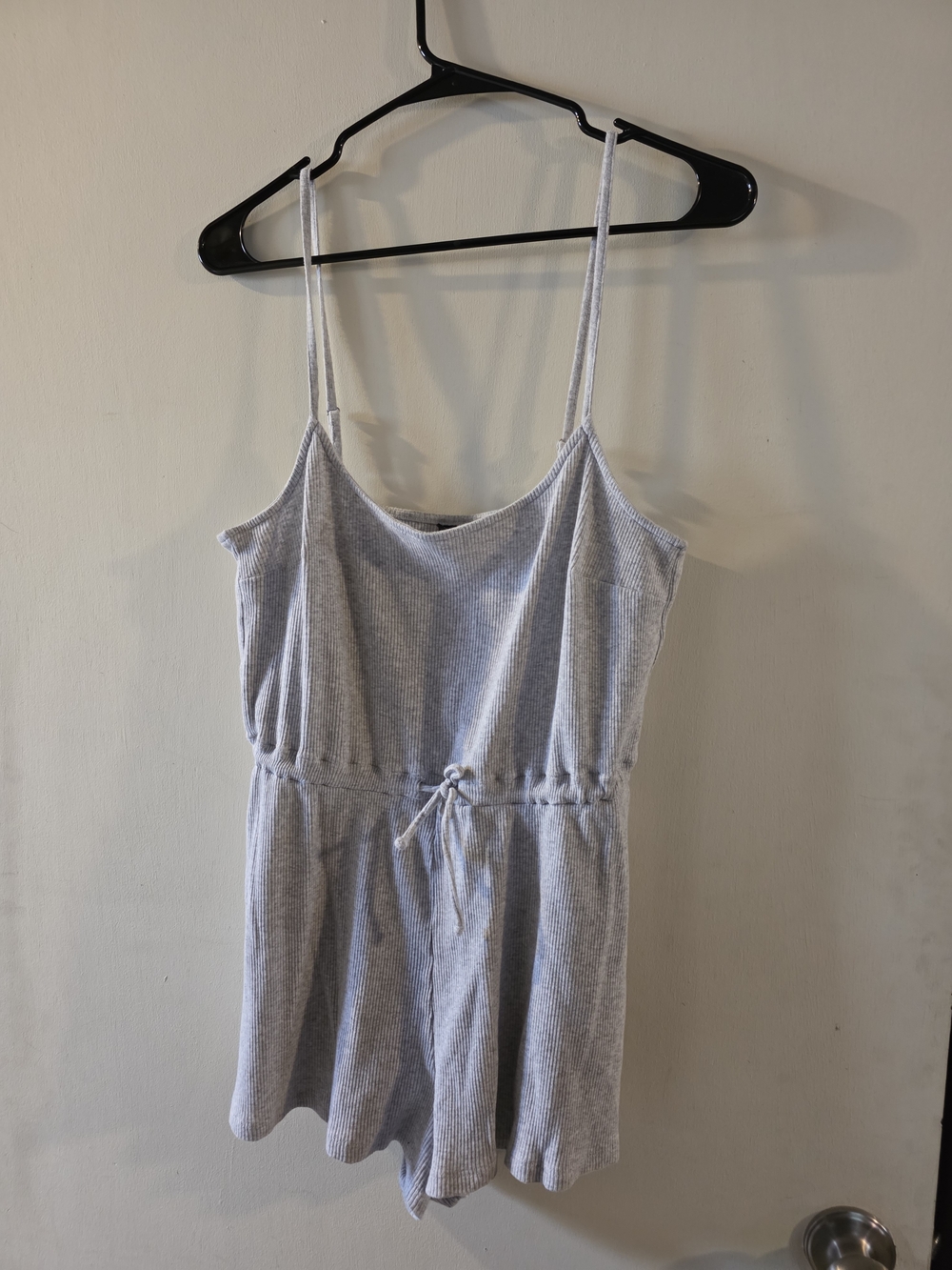 H&M Light Gray Ribbed Spaghetti-Strap Romper